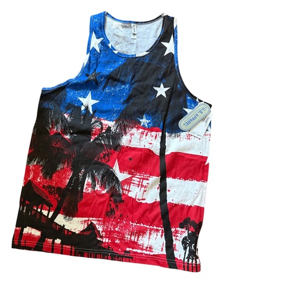 U.S. Apparel Other - US Apparel Men's Patriotic Palm Tree Tank Top Red White Blue USA Flag Graphic